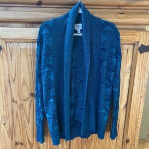 St. Johns Bay Cardigan Sweater Open Front Textured Turquoise Women's Size Medium